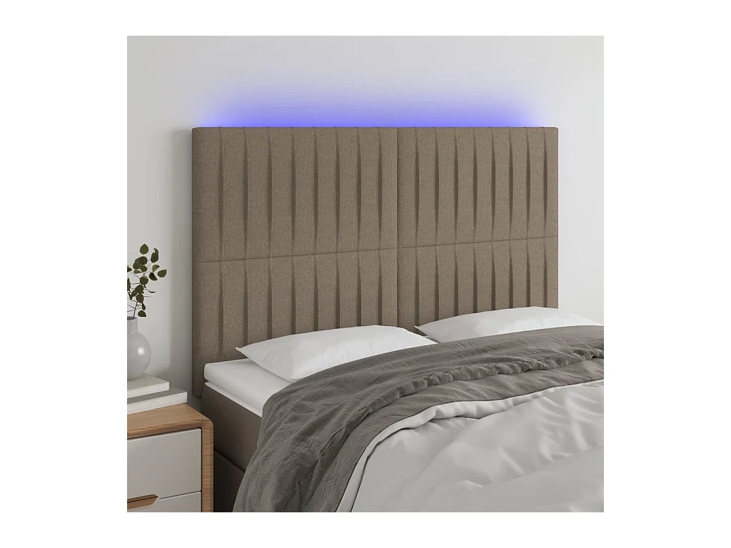 Cabecero | Cabezal de Cama | Mueble cabecero con luces LED tela gris taupe 144x5x118/128 cm