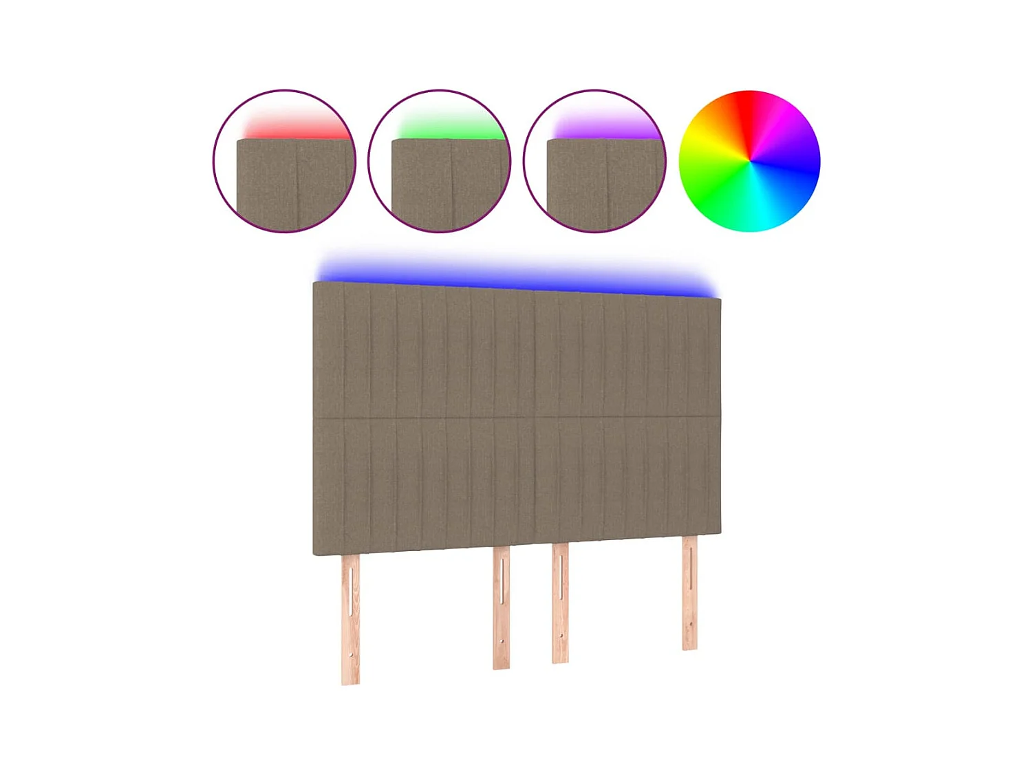 Cabecero | Cabezal de Cama | Mueble cabecero con luces LED tela gris taupe 144x5x118/128 cm