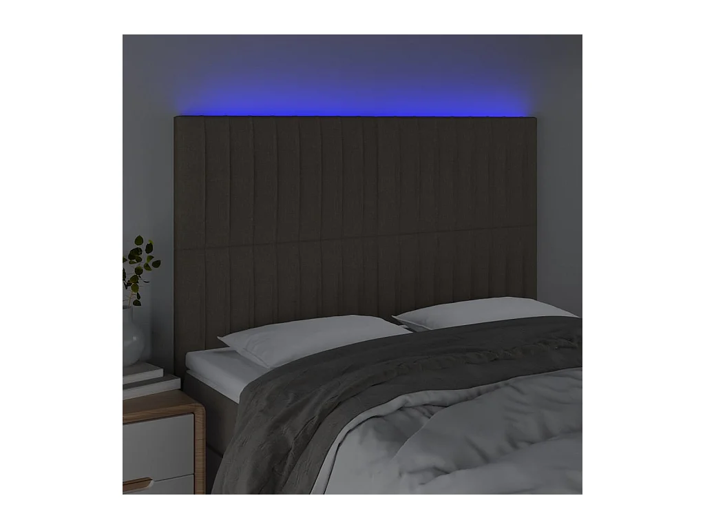 Cabecero | Cabezal de Cama | Mueble cabecero con luces LED tela gris taupe 144x5x118/128 cm