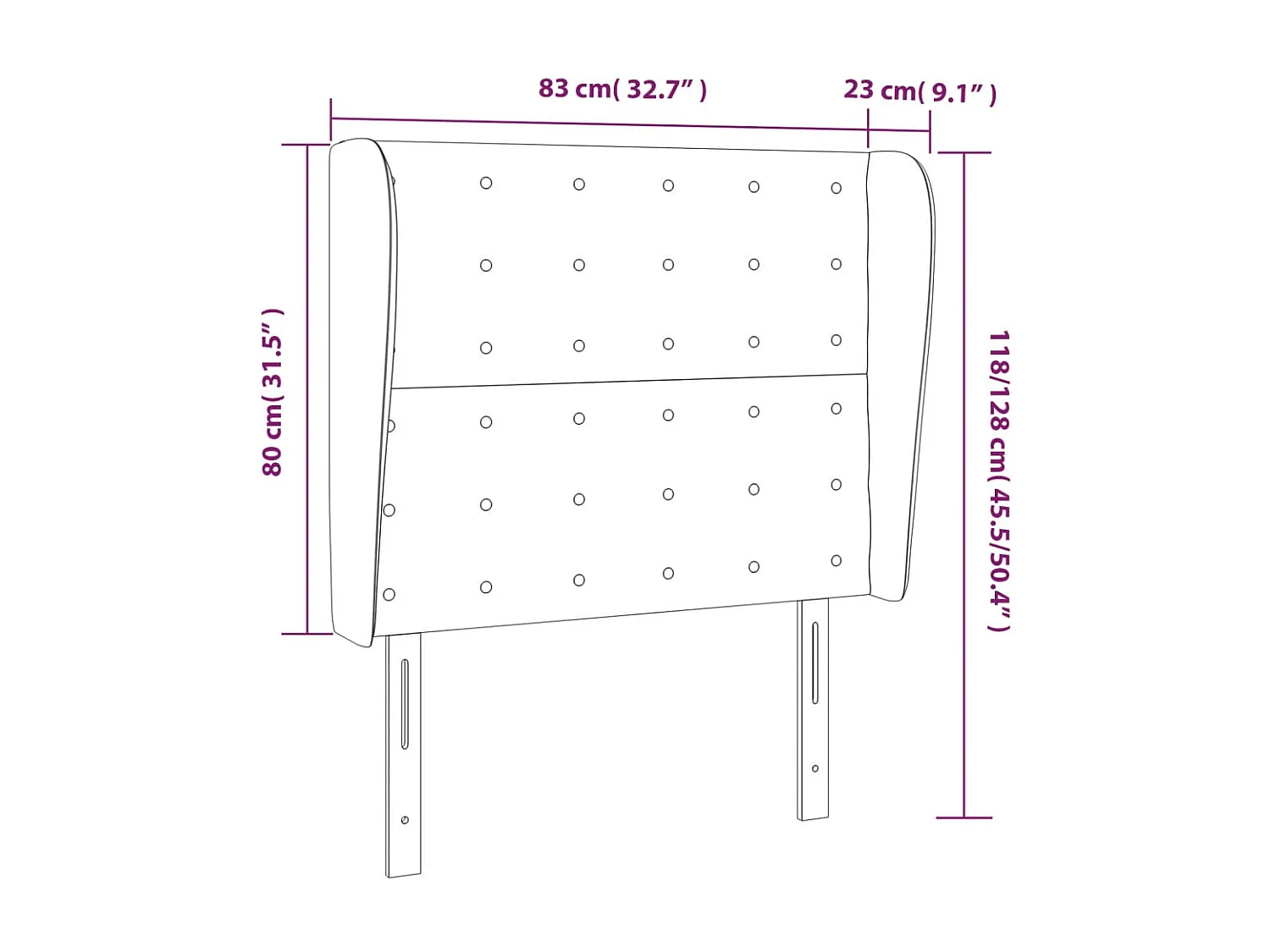 Cabecero | Cabezal de Cama | Mueble cabecero con orejas de terciopelo azul oscuro 83x23x118/128 cm
