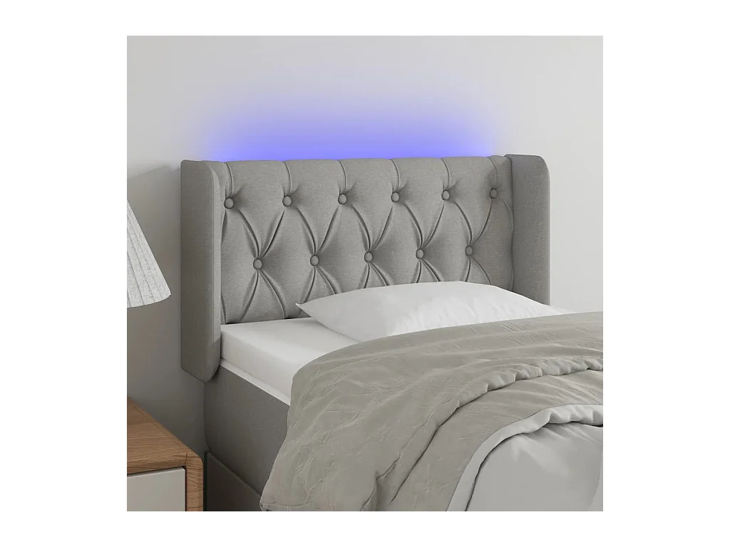 Mueble cabecero | Cabezal de cama | Cabecero con LED de tela gris claro 83x16x78/88 cm