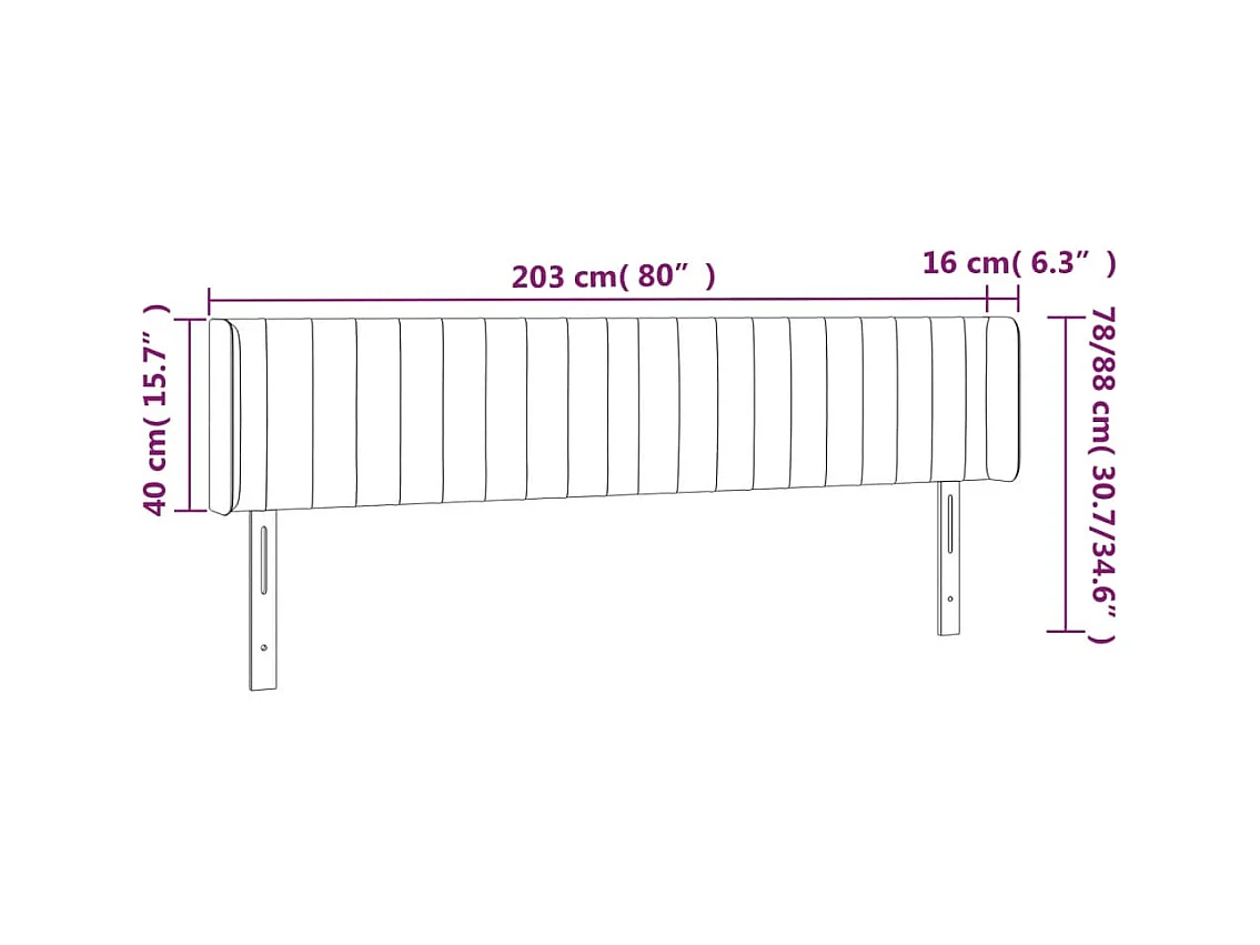 Tête de Lit | Panneau de tête pour lit Moderne à LED Marron foncé 203x16x78/88 cm Tissu