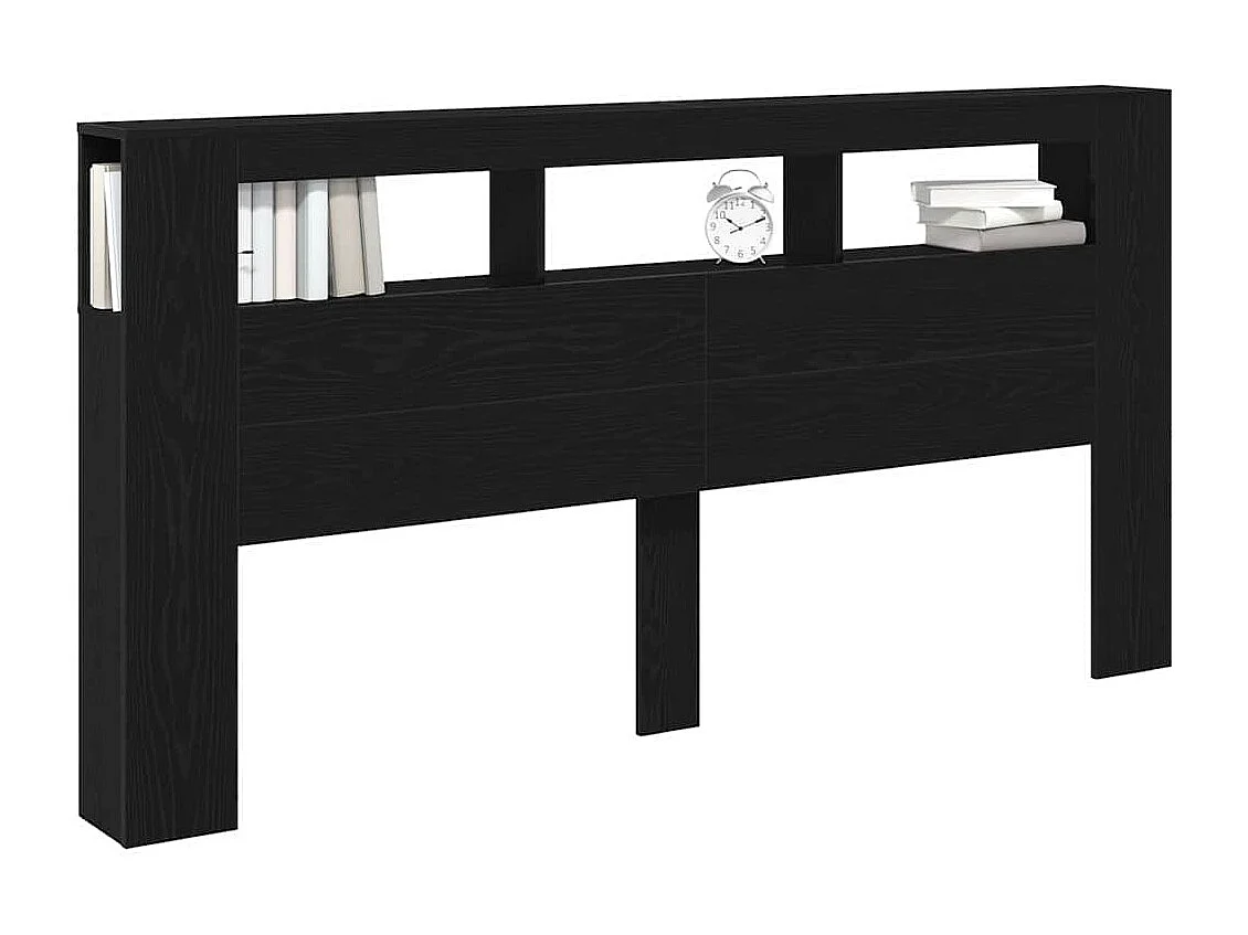 Mueble cabecero | Cabecero | Cabezal de cama LED con estante Roble negro 200 x 18.5 x 103.5 cm