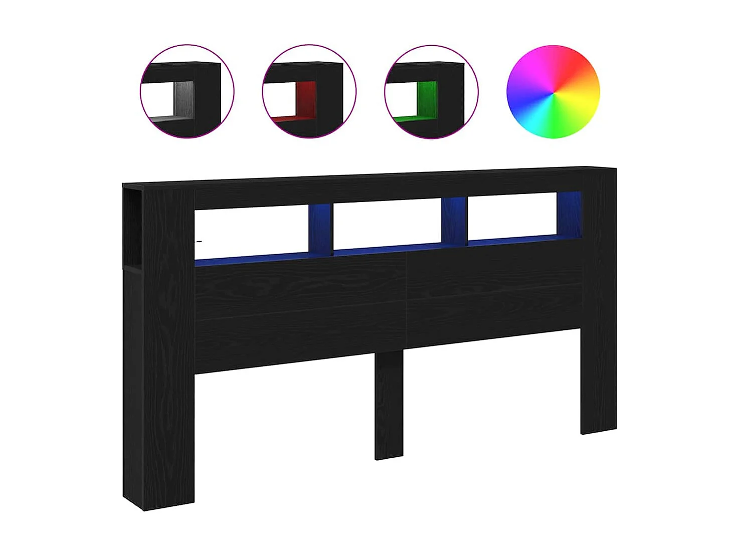 Mueble cabecero | Cabecero | Cabezal de cama LED con estante Roble negro 200 x 18.5 x 103.5 cm