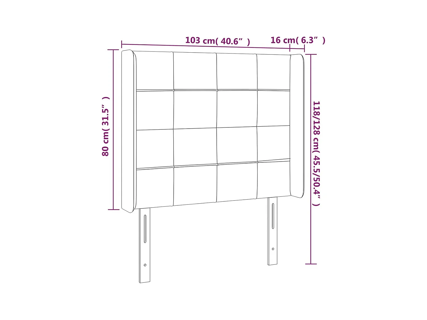 Cabecero | Cabezal de Cama | Mueble cabecero con orejas de terciopelo rosa 103x16x118/128 cm