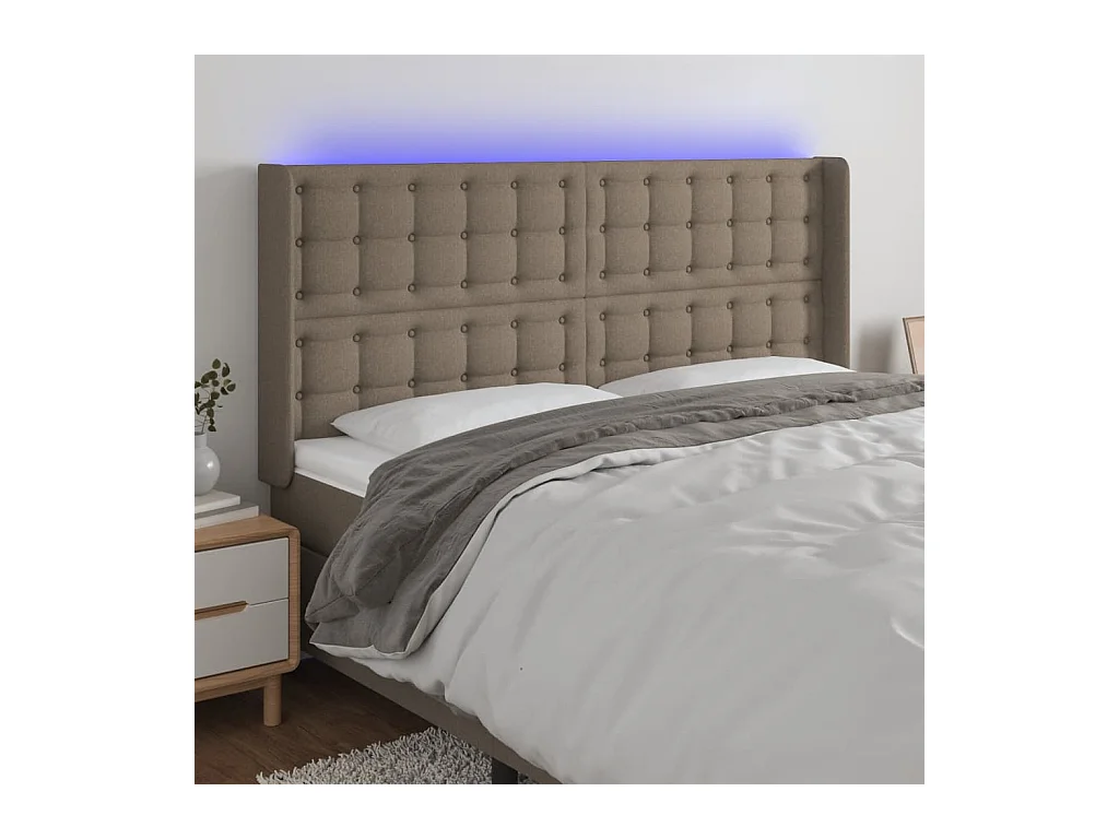 Mueble cabecero | Cabezal de cama | Cabecero con LED de tela gris taupe 183x16x118/128 cm