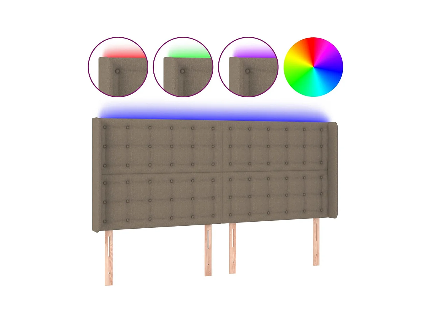 Mueble cabecero | Cabezal de cama | Cabecero con LED de tela gris taupe 183x16x118/128 cm