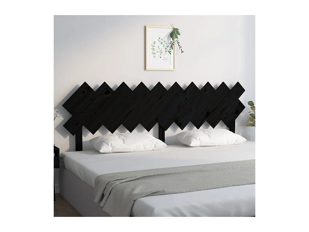 Cabecero de Cama | Cabezal de cama | Mueble de cabecero madera maciza de pino negro 196x3x80,5 cm