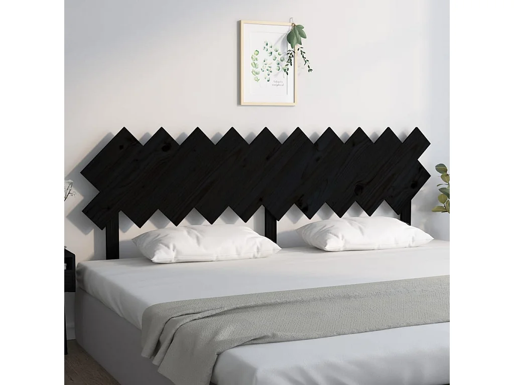 Cabecero de Cama | Cabezal de cama | Mueble de cabecero madera maciza de pino negro 196x3x80,5 cm