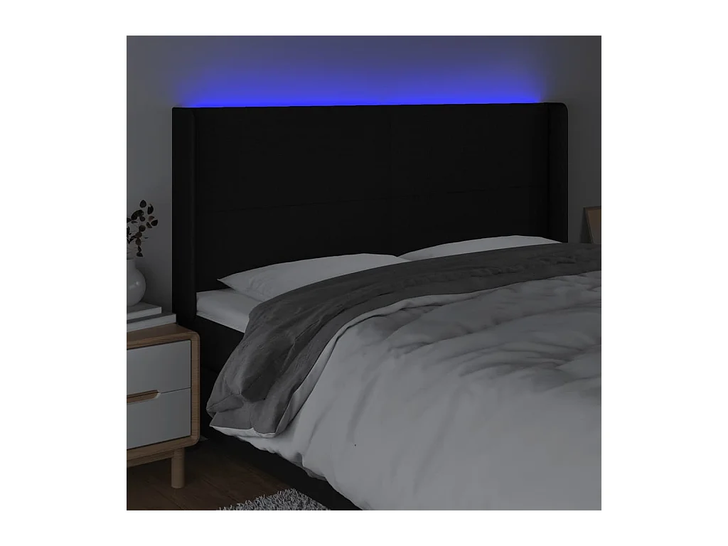 Mueble cabecero | Cabezal de cama | Cabecero con LED de tela negro 183x16x118/128 cm