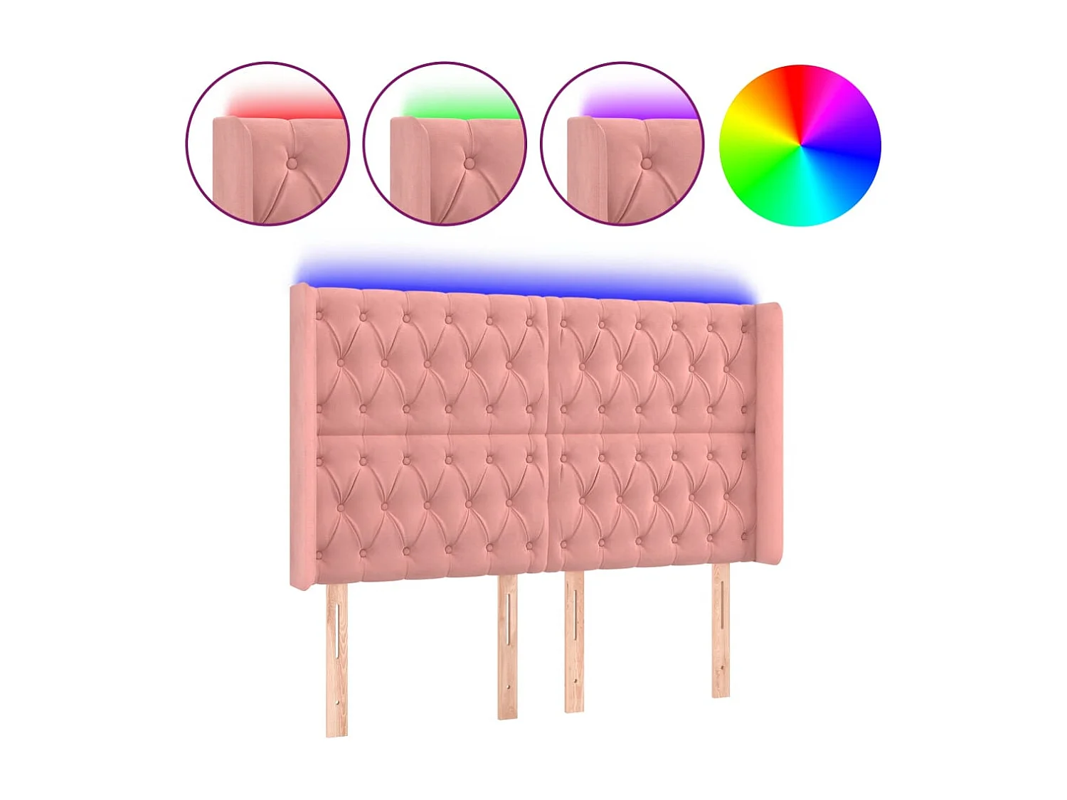 Tête de Lit | Panneau de tête pour lit Moderne à LED Rose 147x16x118/128 cm Velours