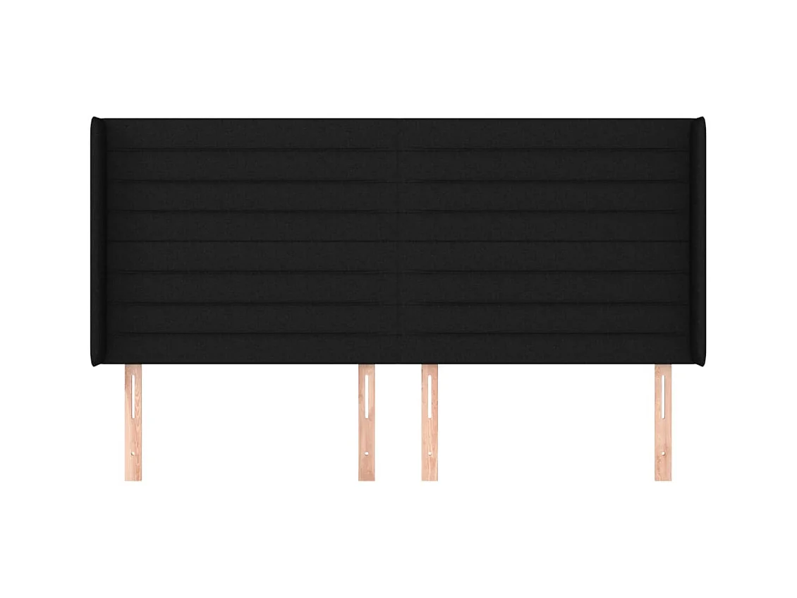 Cabecero | Cabezal de Cama | Mueble cabecero con orejas de tela negro 203x16x118/128 cm