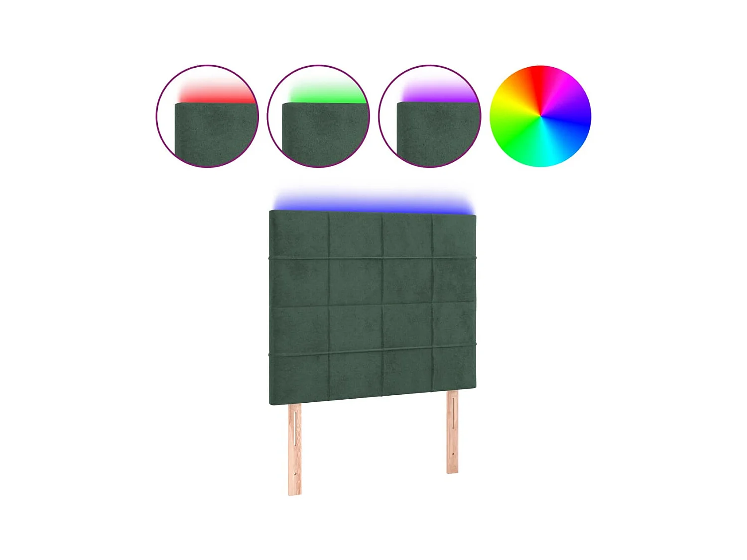 Cabecero | Cabezal de Cama | Mueble cabecero con luces LED terciopelo verde oscuro 100x5x118/128 cm