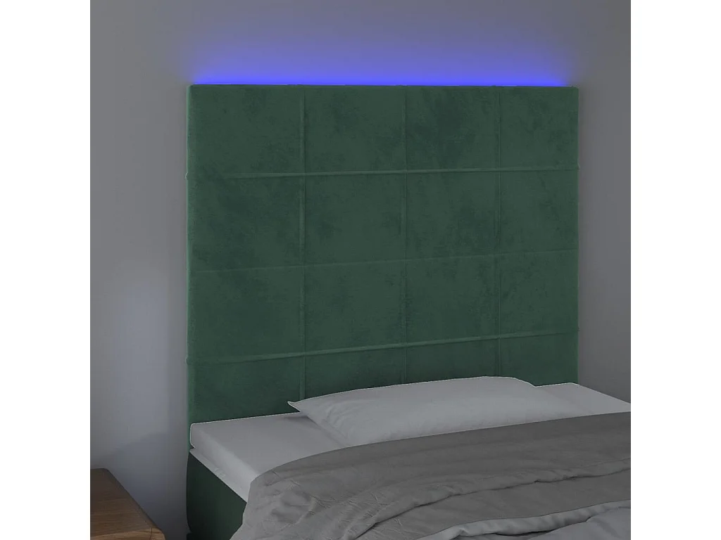 Tête de Lit | Panneau de tête pour lit Moderne à LED Vert foncé 100x5x118/128 cm Velours