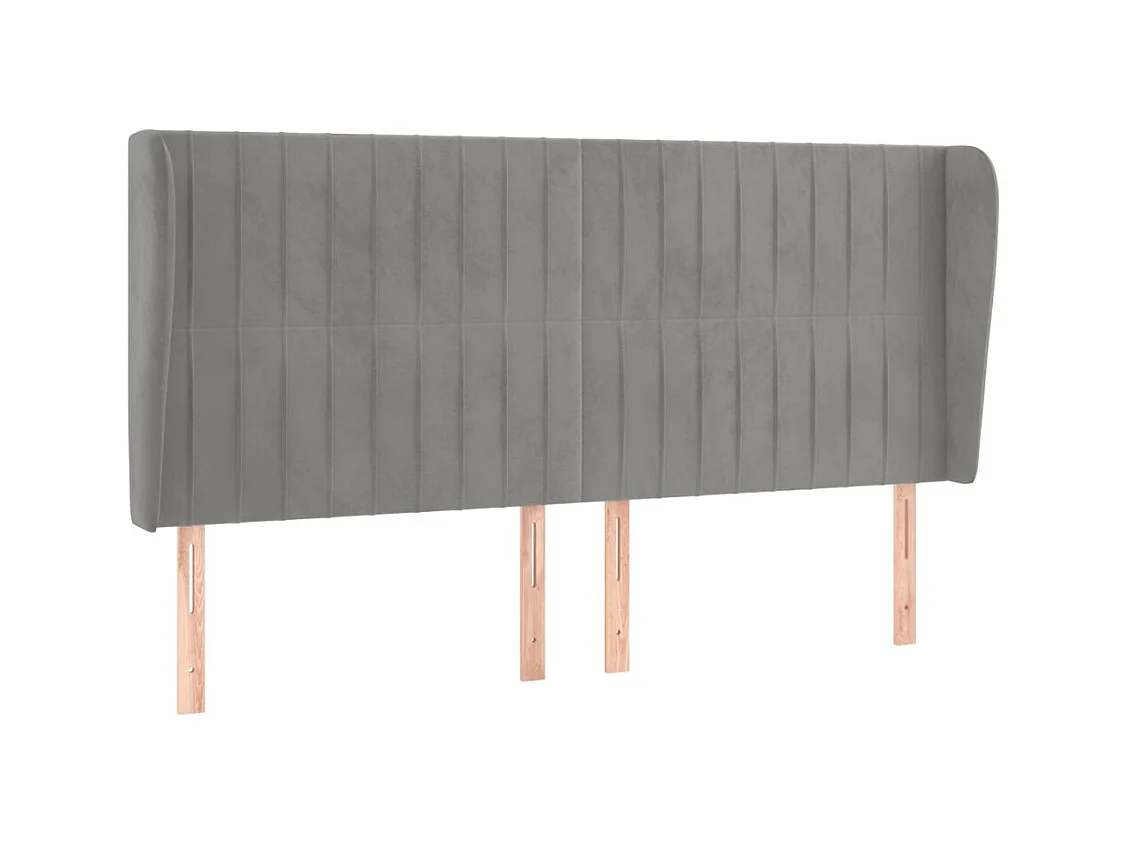 Cabecero | Cabezal de Cama | Mueble cabecero con orejas de terciopelo gris claro 203x23x118/128 cm
