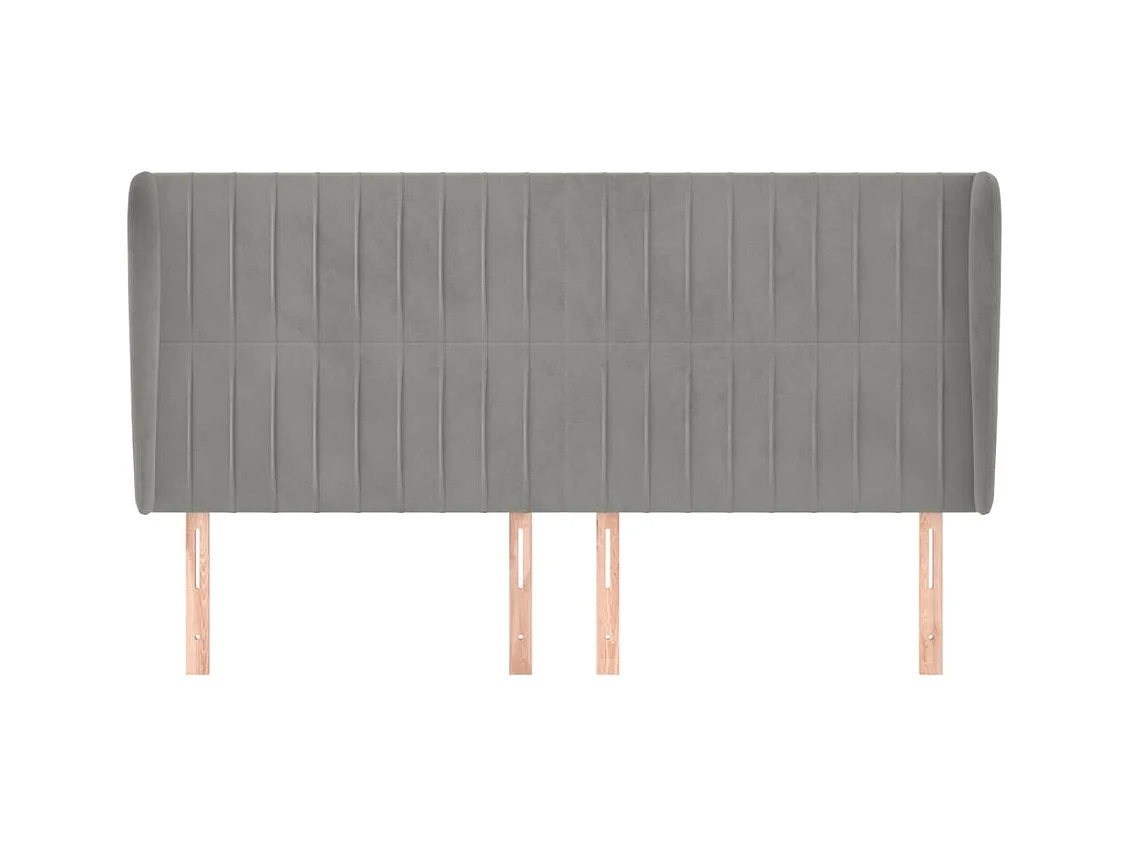 Cabecero | Cabezal de Cama | Mueble cabecero con orejas de terciopelo gris claro 203x23x118/128 cm