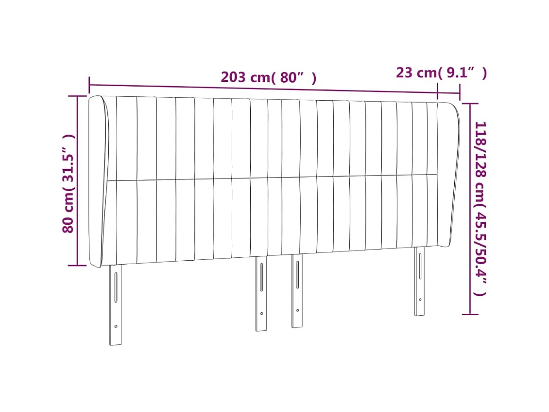 Cabecero | Cabezal de Cama | Mueble cabecero con orejas de terciopelo gris claro 203x23x118/128 cm
