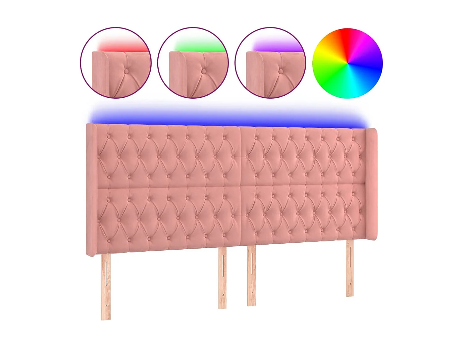 Hoofdbord | Hoofdeinde LED 183x16x118/128 cm fluweel roze