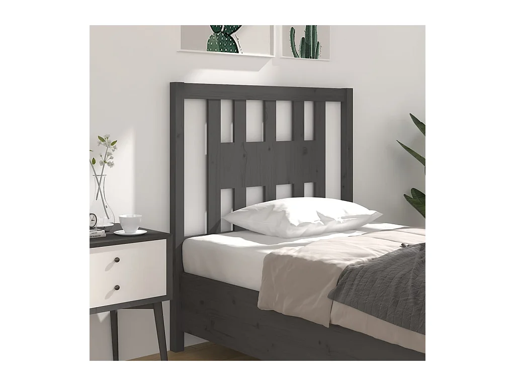 Mueble cabecero | Cabecero | Cabezal de cama madera maciza de pino gris 106x4x100 cm