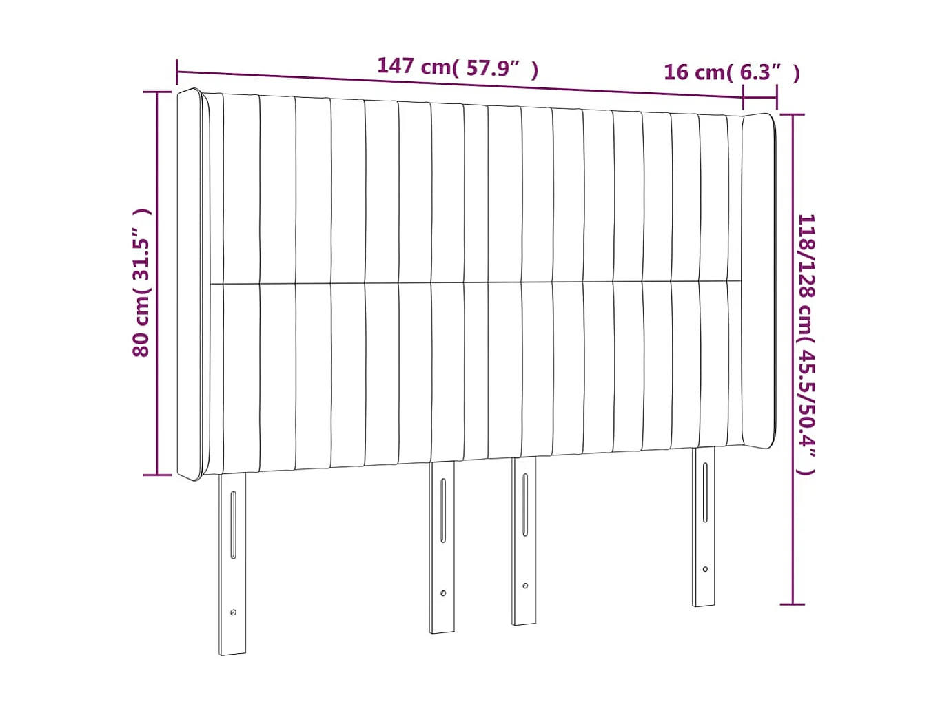 Hoofdbord | Hoofdeinde LED 147x16x118/128 cm fluweel lichtgrijs
