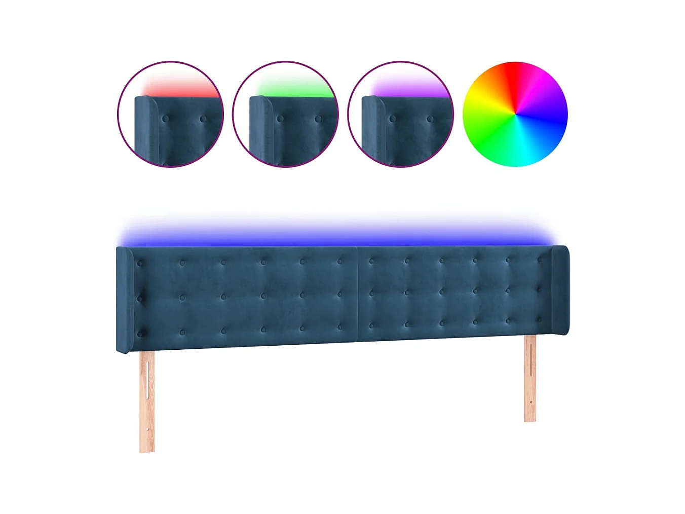 Cabecero | Cabezal de Cama | Mueble cabecero con LED de terciopelo azul oscuro 203x16x78/88 cm