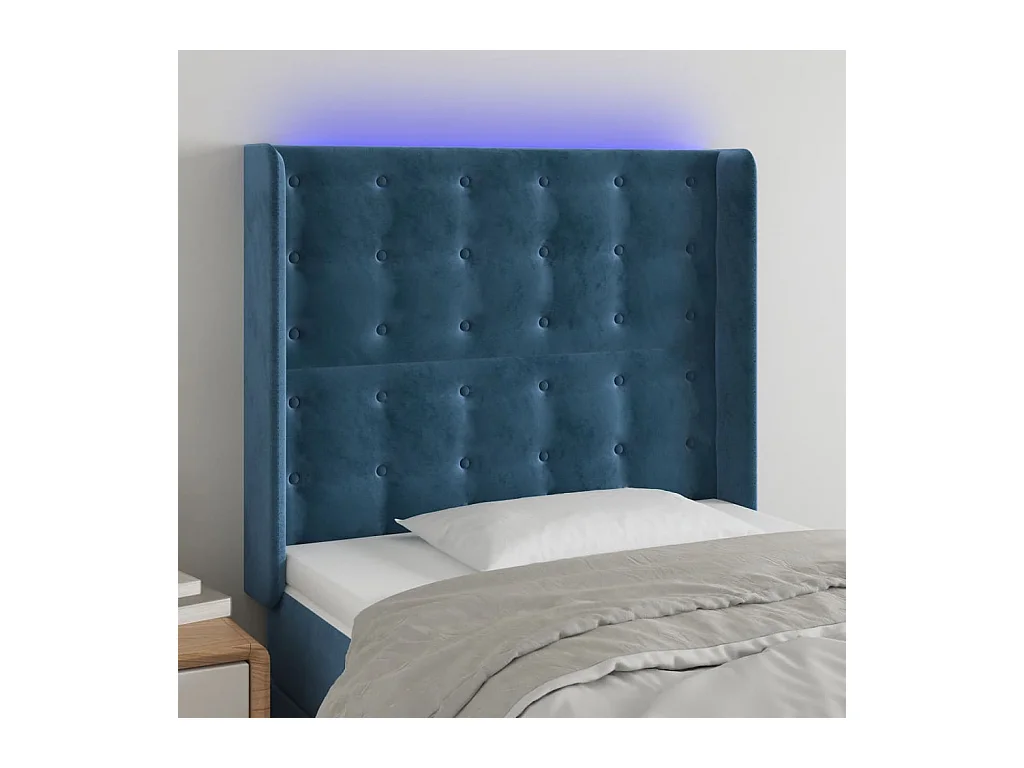 Cabecero | Cabezal de Cama | Mueble cabecero con LED de terciopelo azul oscuro 93x16x118/128 cm