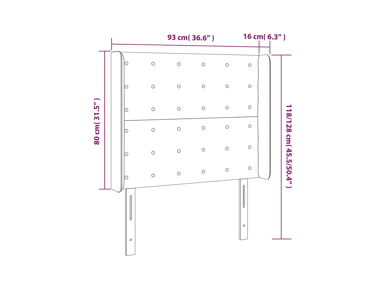 Cabecero | Cabezal de Cama | Mueble cabecero con LED de terciopelo azul oscuro 93x16x118/128 cm