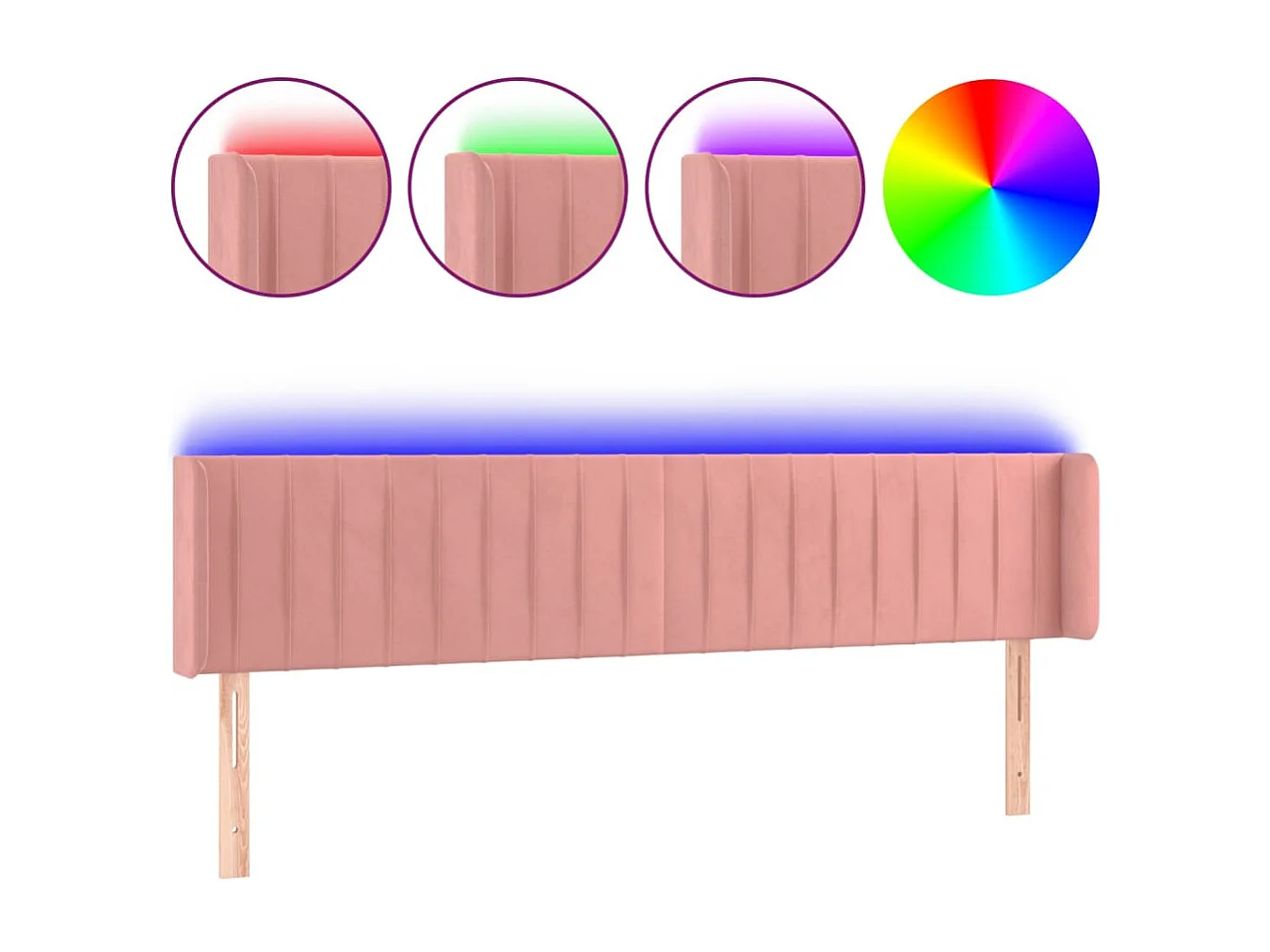 Tête de Lit | Panneau de tête pour lit Moderne à LED Rose 183x16x78/88 cm Velours