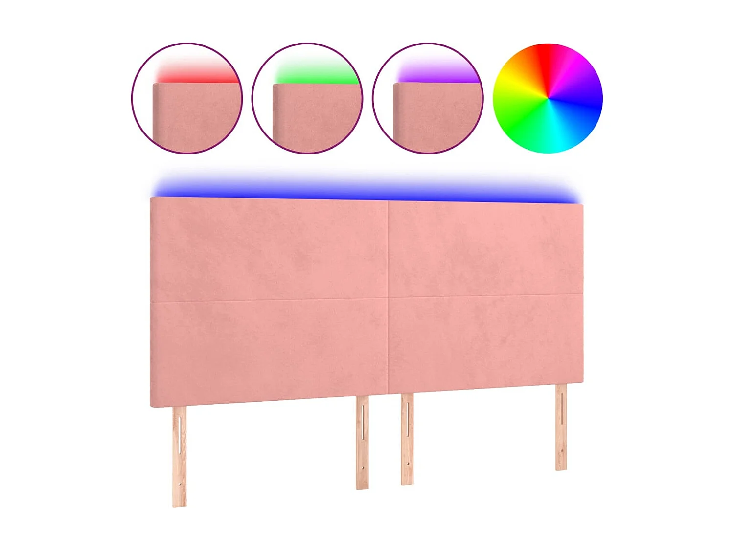 Tête de Lit | Panneau de tête pour lit Moderne à LED Rose 180x5x118/128 cm Velours