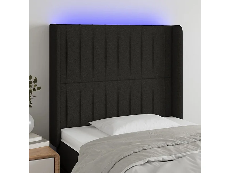 Tête de Lit | Panneau de tête pour lit Moderne à LED Noir 93x16x118/128 cm Tissu