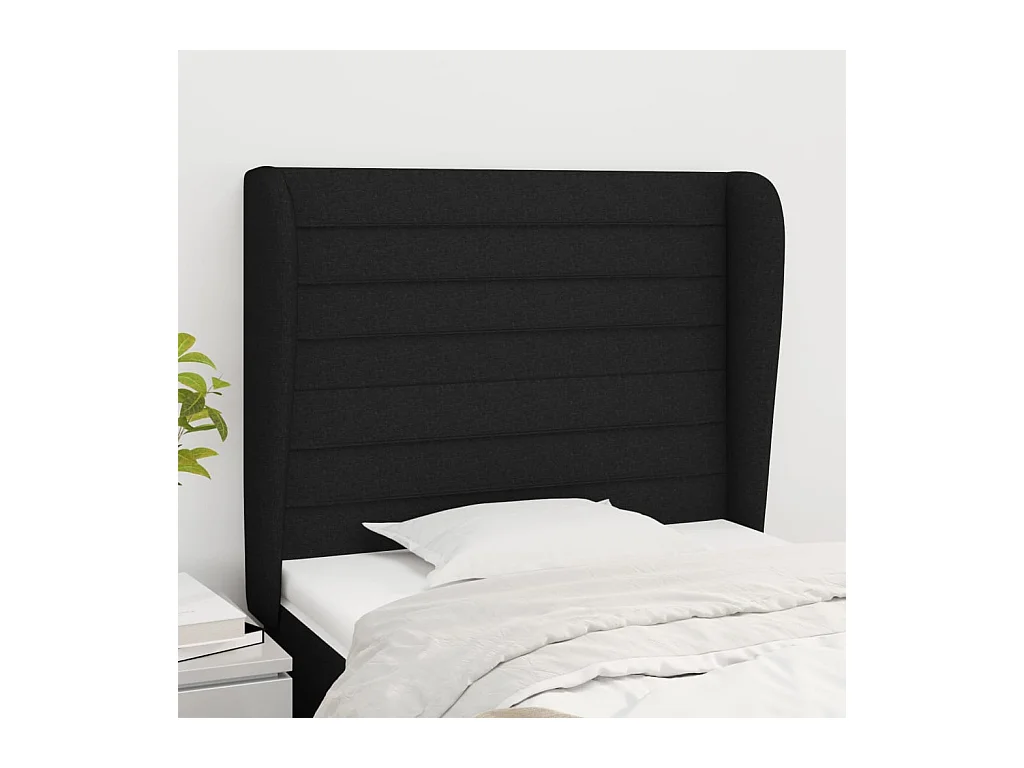 Tête de Lit | Panneau de tête pour lit Moderne avec oreilles Noir 83x23x118/128 cm Tissu