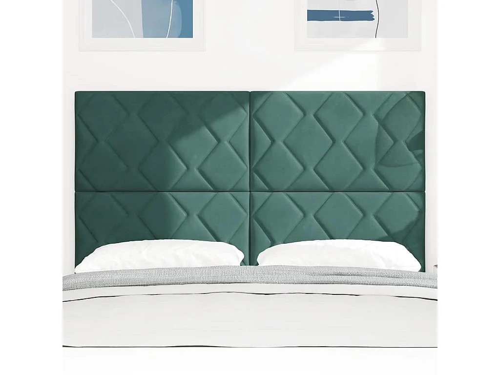 Tête de lit Montage mural | Panneau de tête pour lit Moderne  Géométrique Vert foncé 144 cm Velours