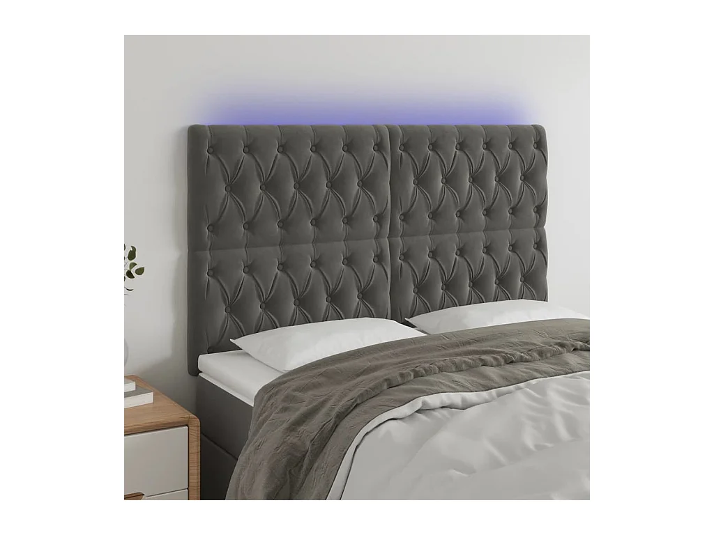 Cabecero | Cabezal de Cama | Mueble cabecero con luces LED terciopelo gris oscuro 144x7x118/128 cm
