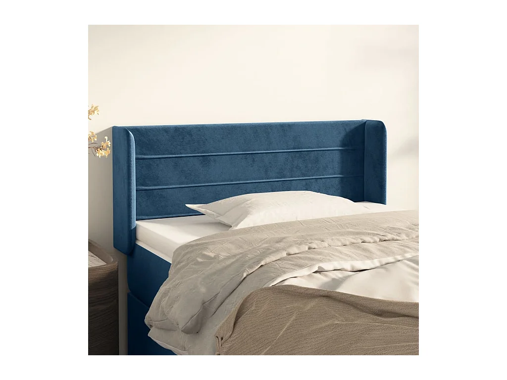 Tête de Lit | Panneau de tête pour lit Moderne avec oreilles Bleu foncé 93x16x78/88 cm Velours