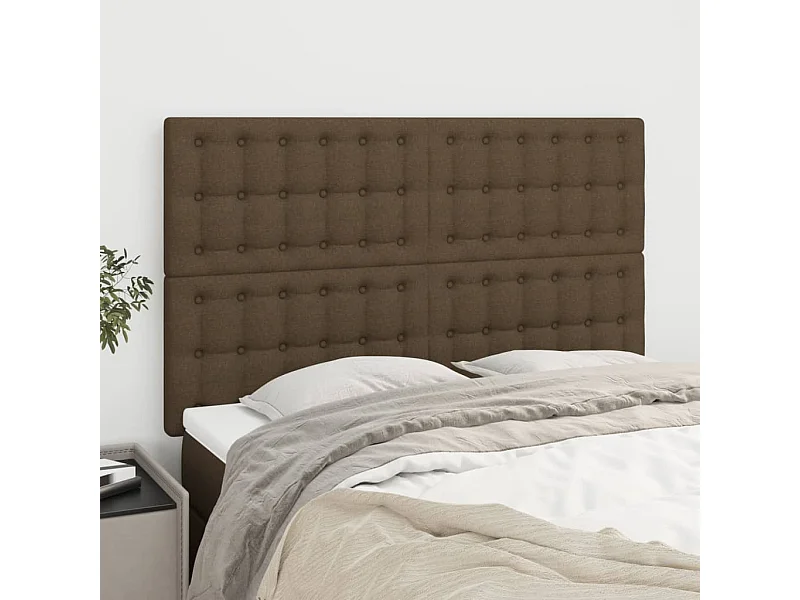 Cabeceros | Cabezal de cama | Mueble de cabecero 4 unidades tela marrón oscuro 72x5x78/88 cm