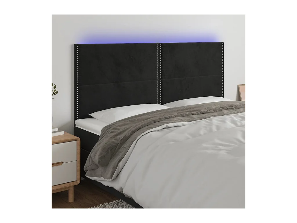 Cabecero | Cabezal de Cama | Mueble cabecero con luces LED terciopelo negro 180x5x118/128 cm