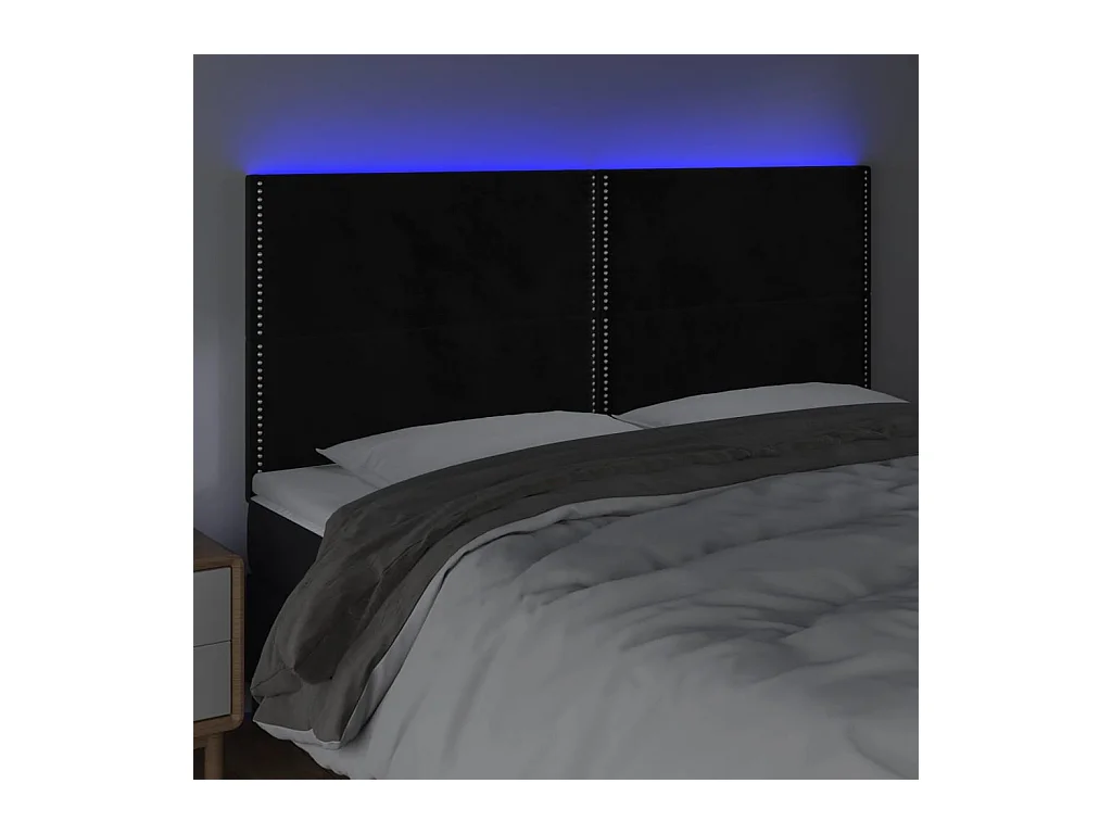 Cabecero | Cabezal de Cama | Mueble cabecero con luces LED terciopelo negro 180x5x118/128 cm