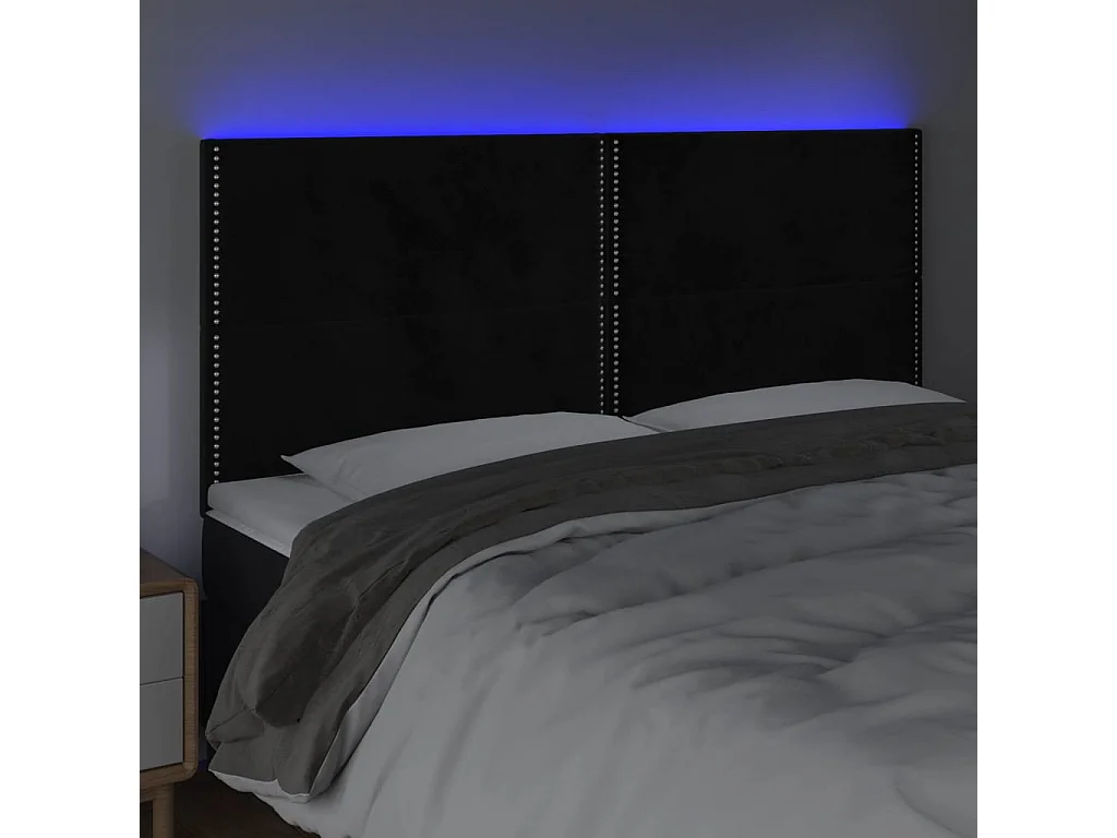 Cabecero | Cabezal de Cama | Mueble cabecero con luces LED terciopelo negro 180x5x118/128 cm