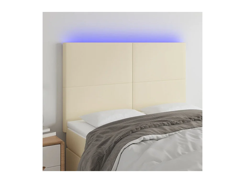 Cabecero | Cabezal de Cama | Mueble cabecero con luces LED cuero sintético crema 144x5x118/128 cm