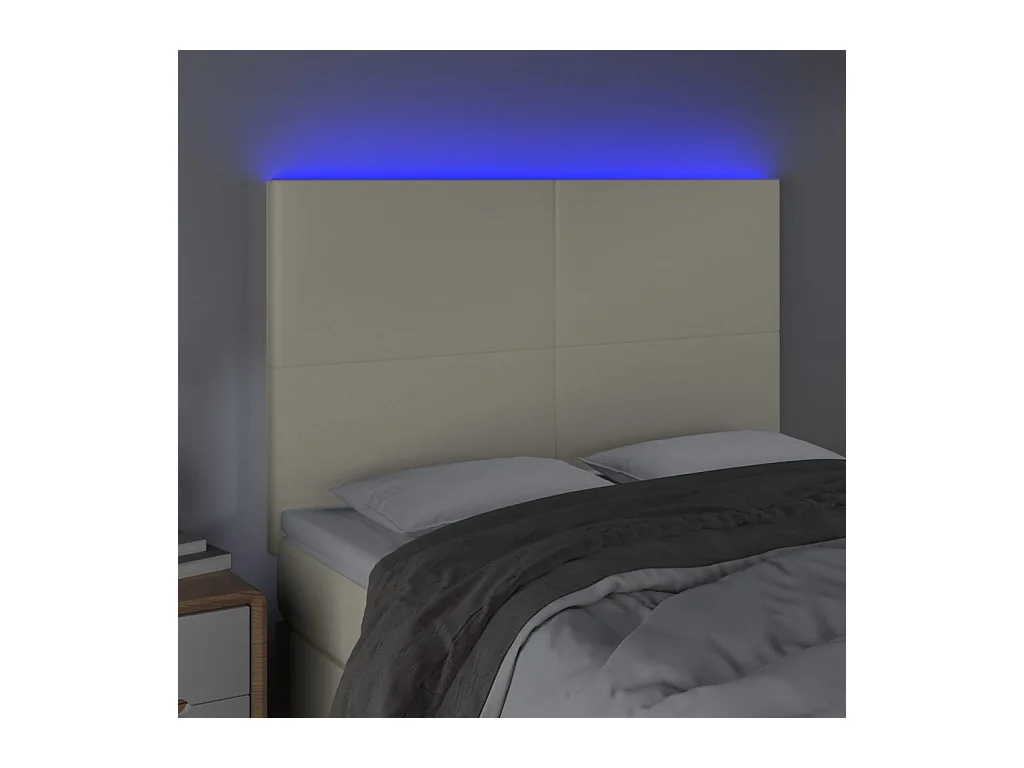Cabecero | Cabezal de Cama | Mueble cabecero con luces LED cuero sintético crema 144x5x118/128 cm