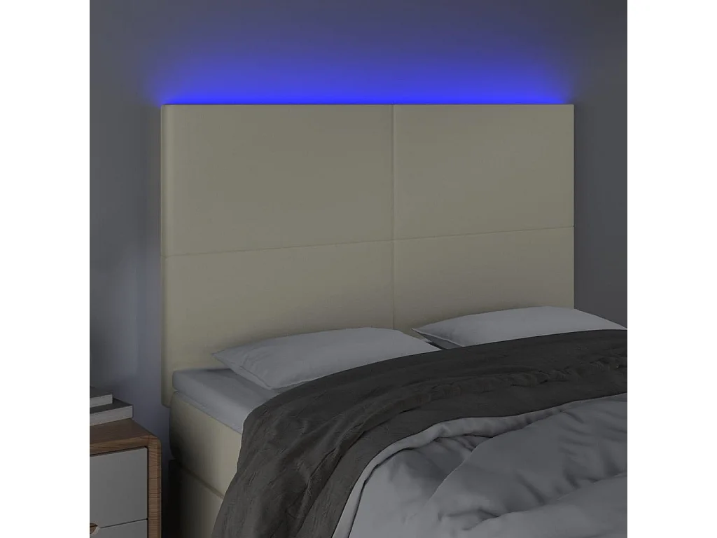 Tête de Lit | Panneau de tête pour lit Moderne à LED Crème 144x5x118/128 cm Similicuir