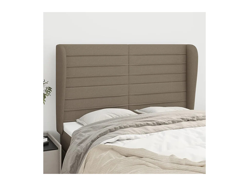 Cabecero | Cabezal de Cama | Mueble cabecero con orejas de tela gris taupe 147x23x118/128 cm