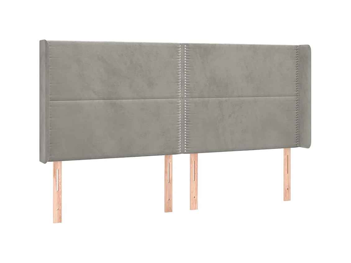 Cabecero | Cabezal de Cama | Mueble cabecero con orejas de terciopelo gris claro 203x16x118/128 cm