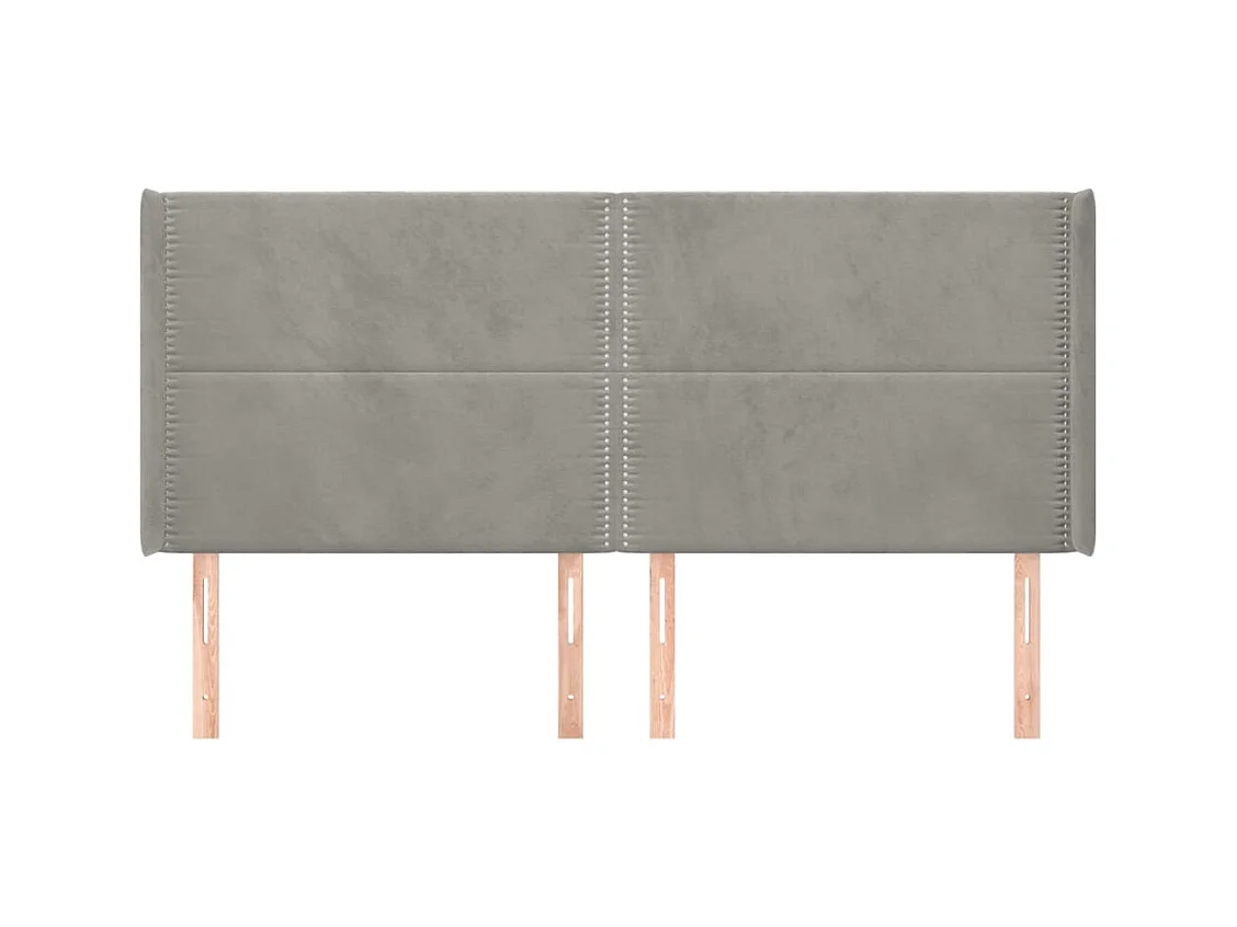 Cabecero | Cabezal de Cama | Mueble cabecero con orejas de terciopelo gris claro 203x16x118/128 cm