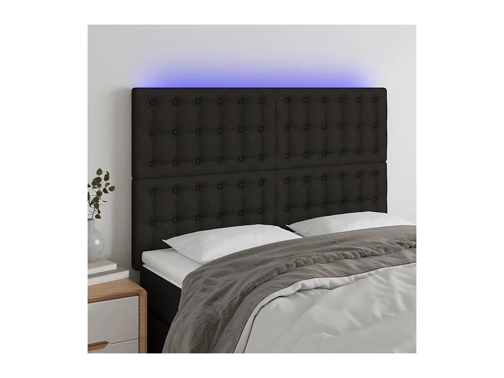 Tête de Lit | Panneau de tête pour lit Moderne à LED Noir 144x5x118/128 cm Tissu
