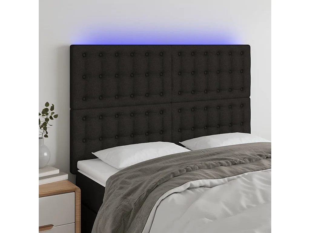 Tête de Lit | Panneau de tête pour lit Moderne à LED Noir 144x5x118/128 cm Tissu