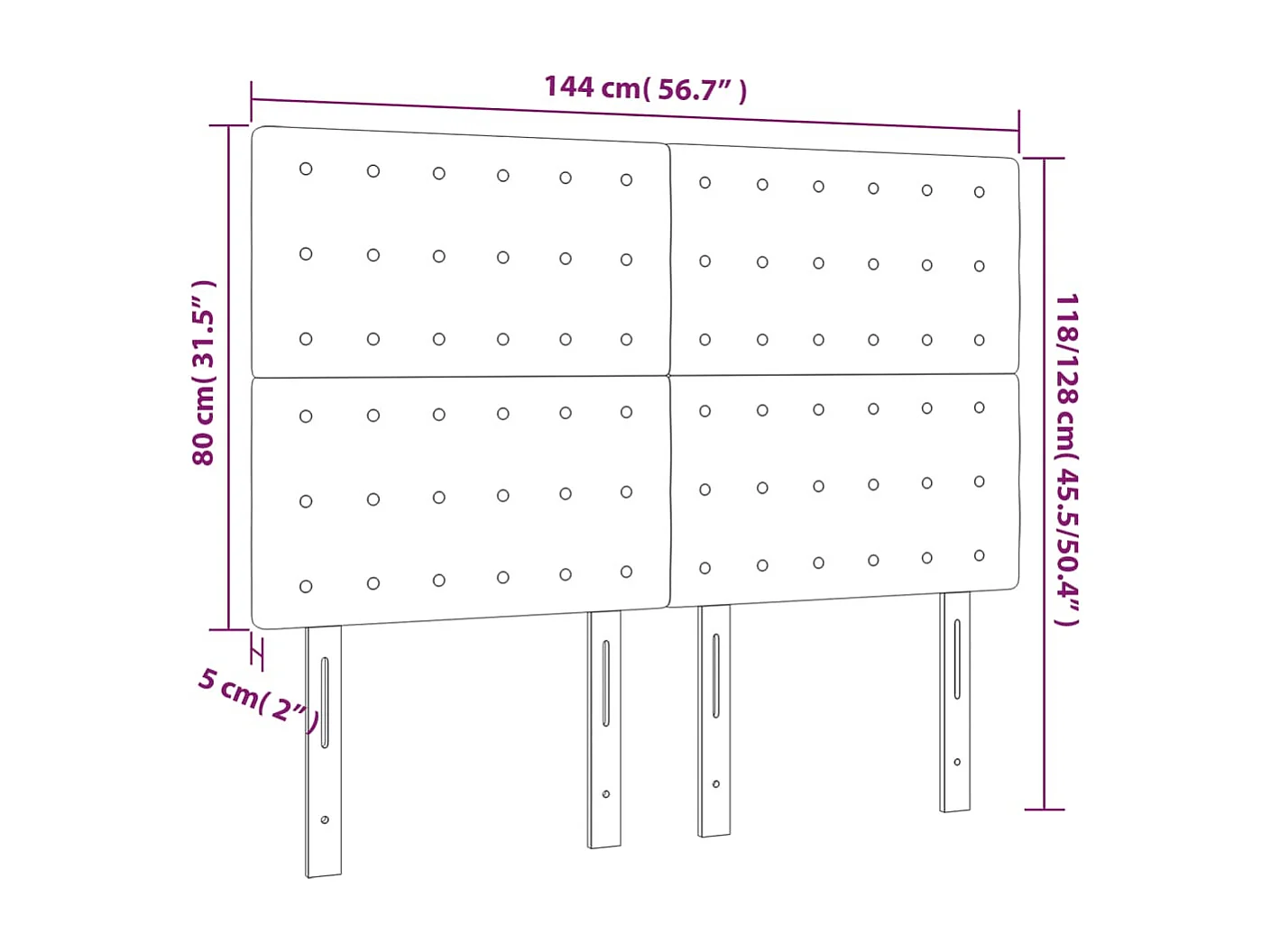 Tête de Lit | Panneau de tête pour lit Moderne à LED Noir 144x5x118/128 cm Tissu