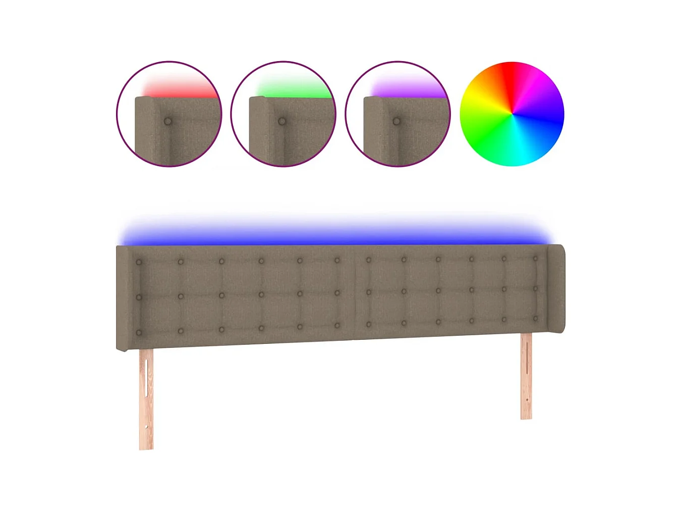 Mueble cabecero | Cabezal de cama | Cabecero con LED de tela gris taupe 183x16x78/88 cm