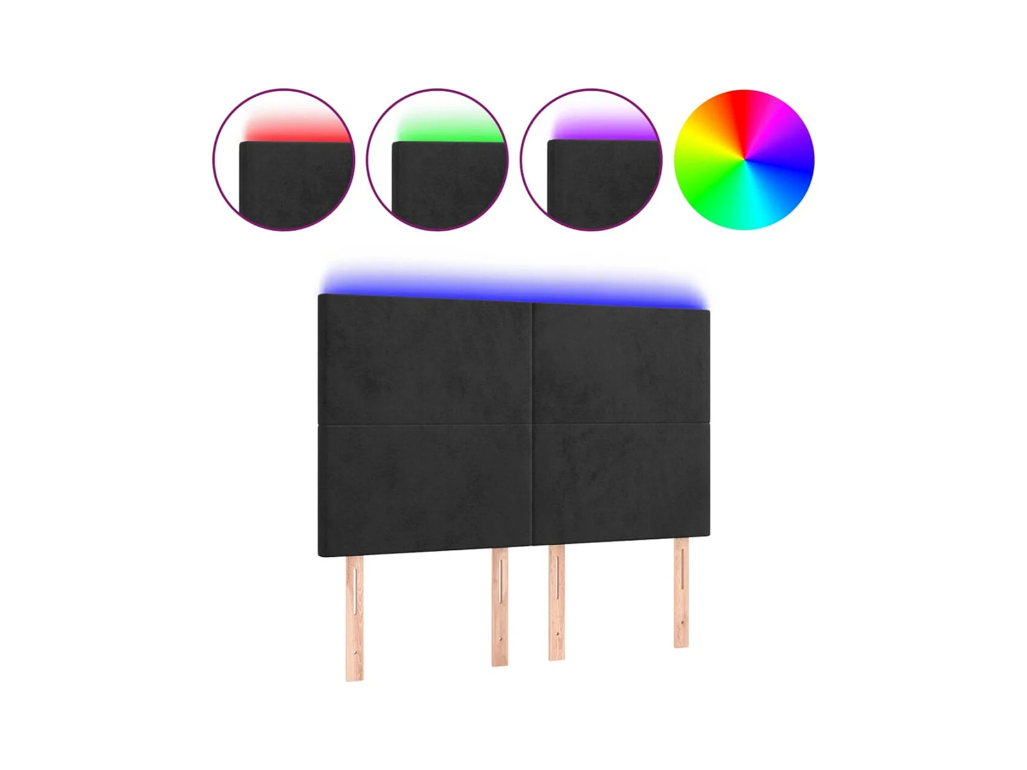 Tête de Lit | Panneau de tête pour lit Moderne à LED Noir 144x5x118/128 cm Velours