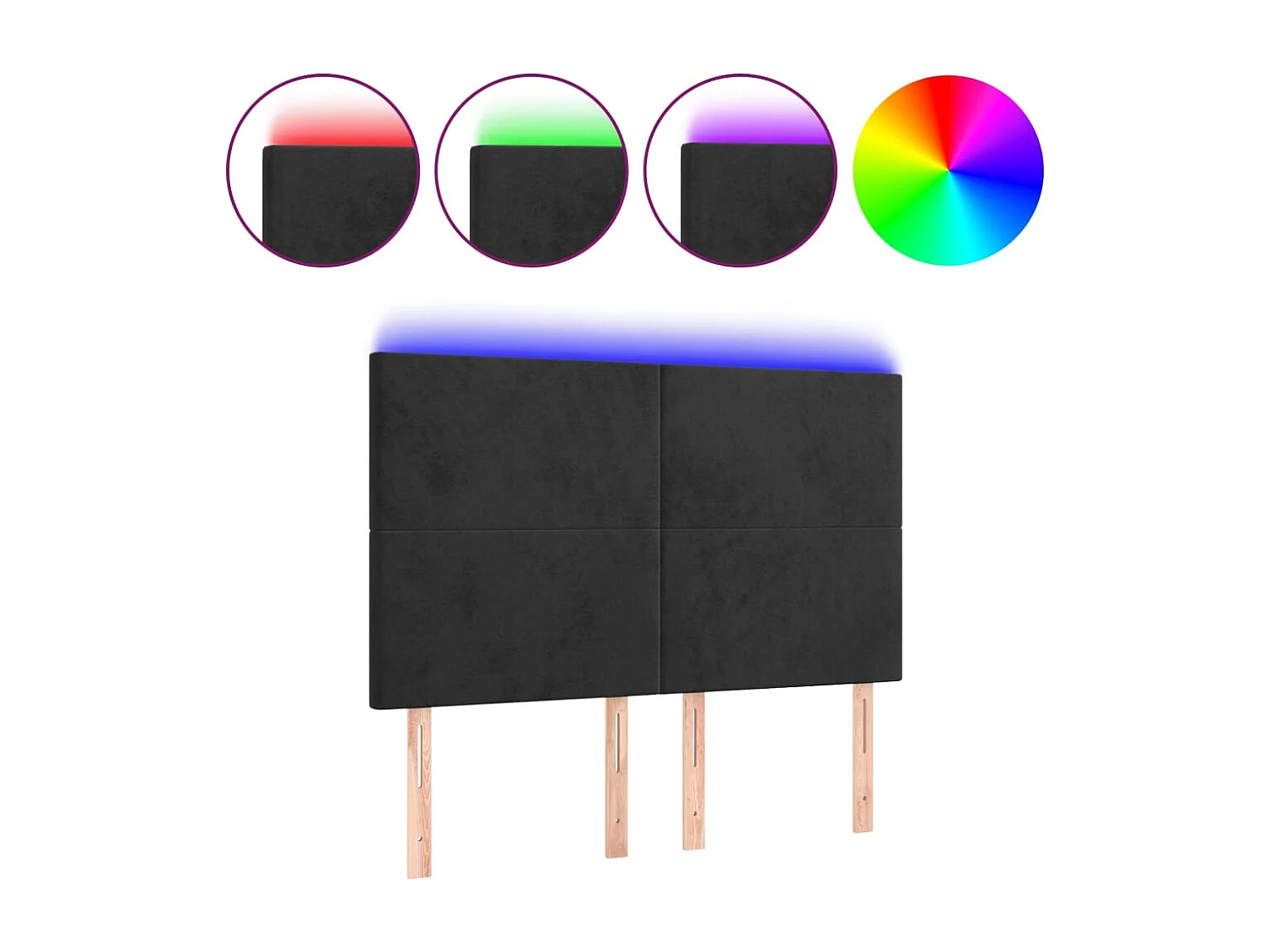 Cabecero | Cabezal de Cama | Mueble cabecero con luces LED terciopelo negro 144x5x118/128 cm